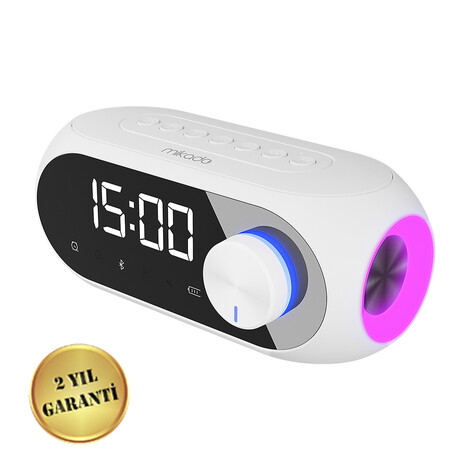 Bluetooth Hoparlör & Alarmlı Masa Saati MD-W7, Beyaz - Thumbnail