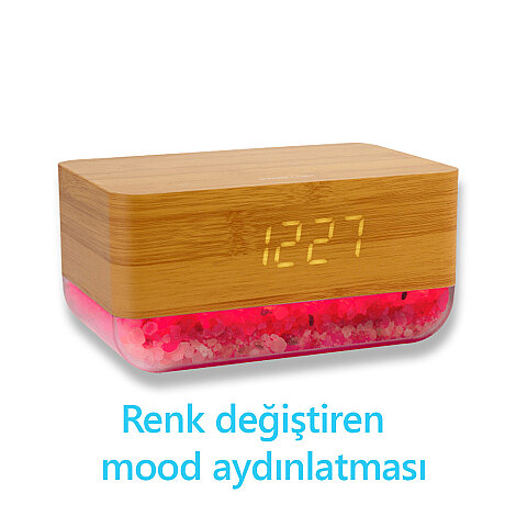 Kablosuz Şarj & Dijital Masa Saati, Bambu Desenli 3082 - 3