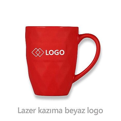 Lazer Logolu Porselen Kupa 330Ml, Kırmızı - 2